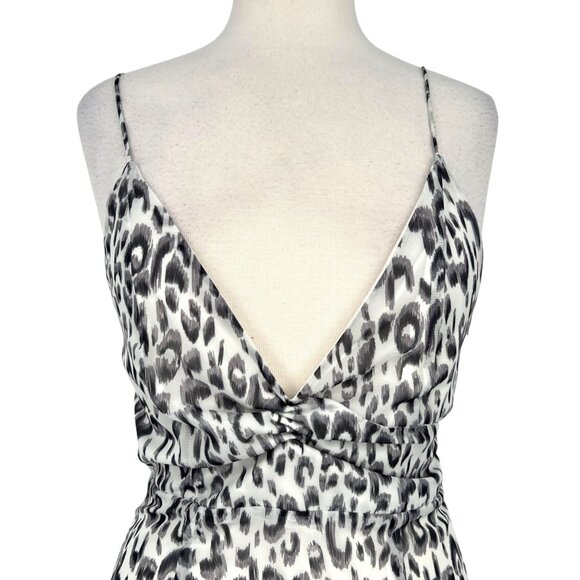 Superdown Revolve Kina Leopard Print Ruched Mini Dress Gray White Size Medium - Picture 2 of 11